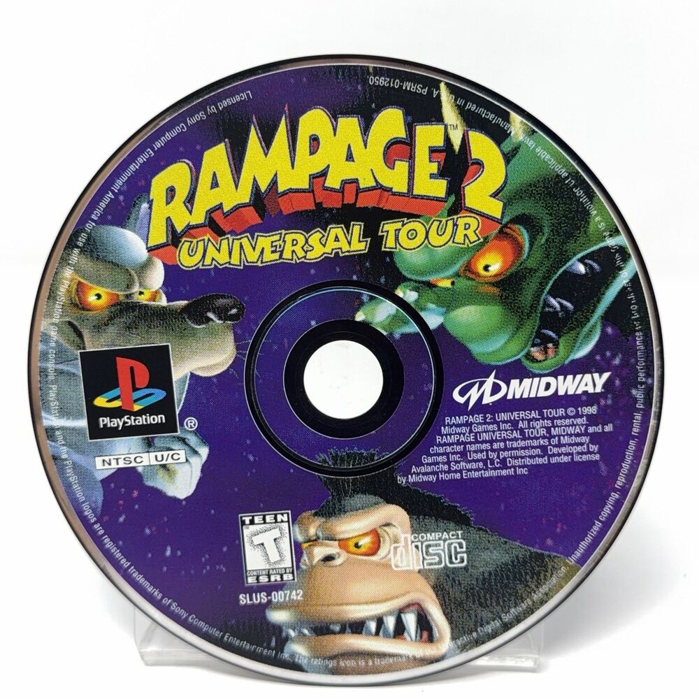 Rampage 2 Universal Tour PlayStation 1 PS1 1999 Disc Only Refurbished Tested